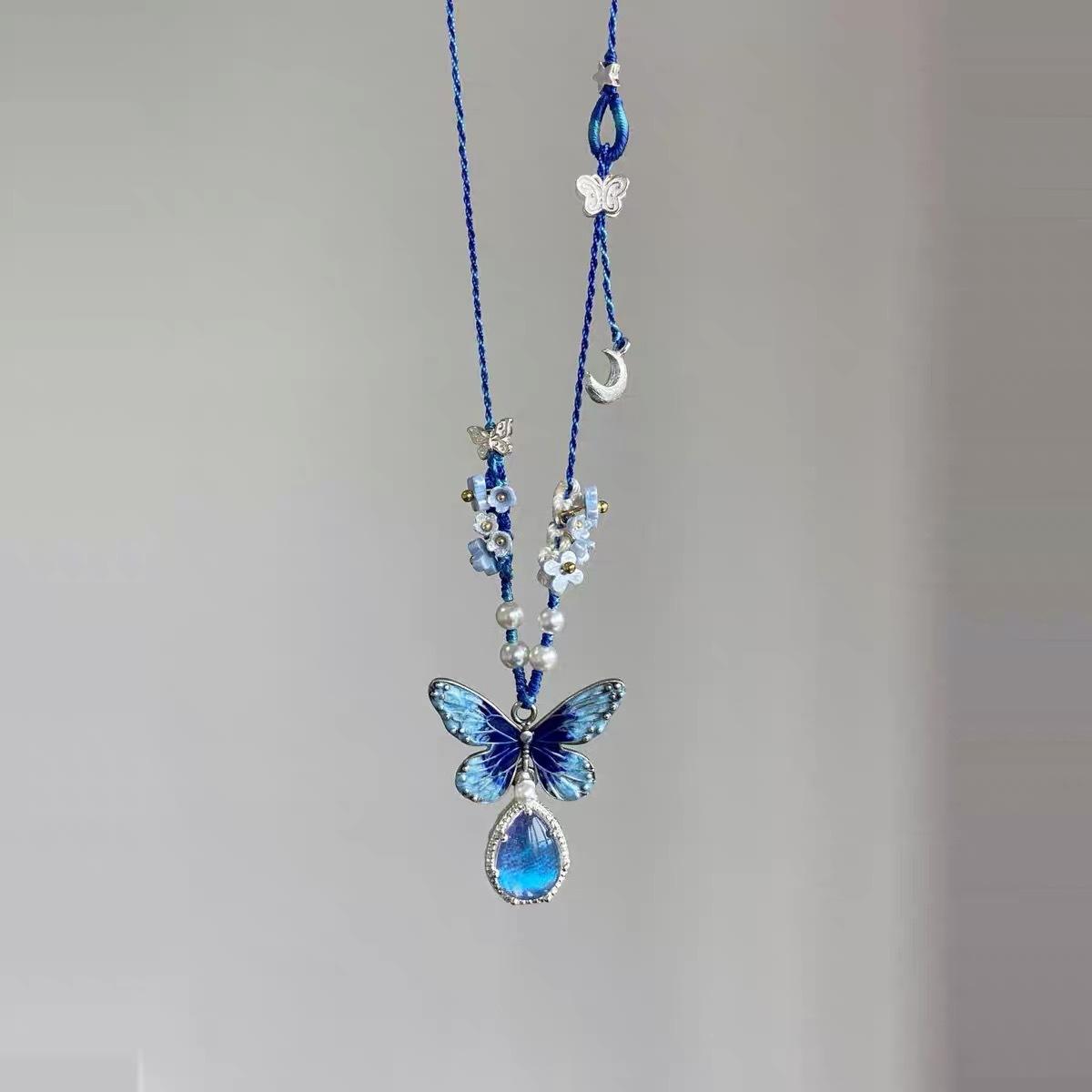 

Подвеска в виде голубой капли воды, ожерелье с бабочкой и цветком, простое и универсальное ожерелье.