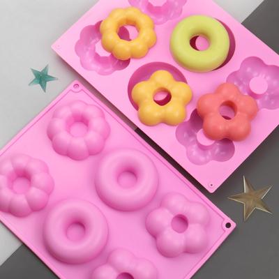Silikonová forma na donuty, Nepřilnavý plech na pečení, Opakovaně použitelný skládací výrobník donutů, Barevný měkký nástroj na výrobu dezertů, 6 dutin