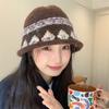 Neuer Fair Isle Retro-Strick-Eimerhut Damen Japanischer süßer kleiner Wollhut