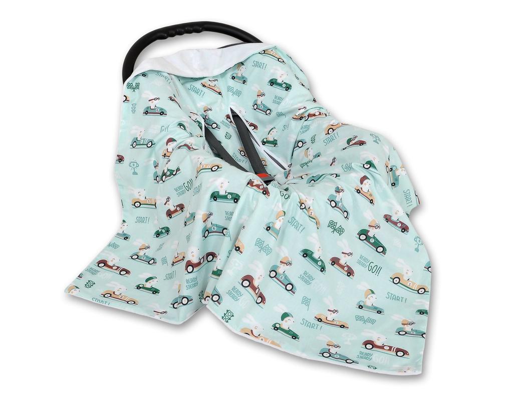 Large Baby Wrap for Stroller Carrier Seat, Double-sided - Mint/white Bunnies