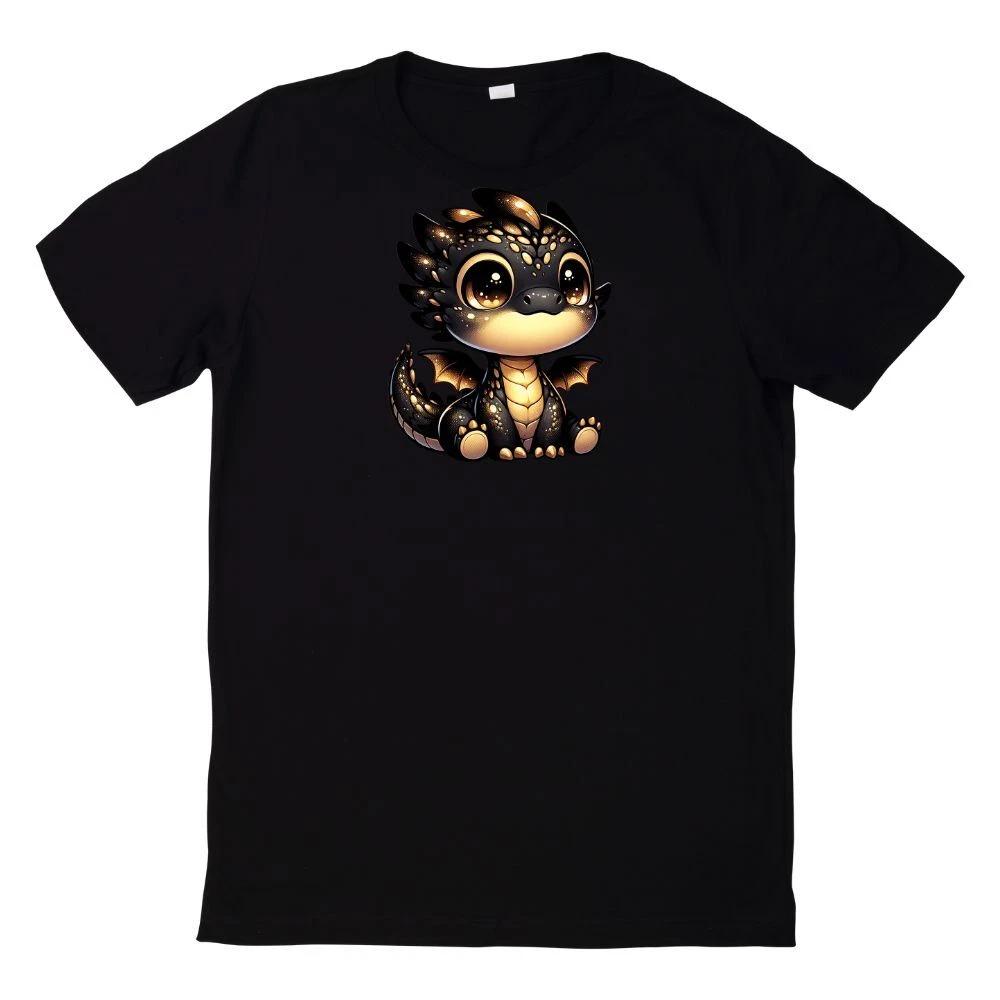 T-Shirt Niedlicher Babydrache in Schwarz und Gold XL