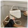 Simple Woven Plaid Texture Diagonal Buckle Women Small Square Bag Casual For