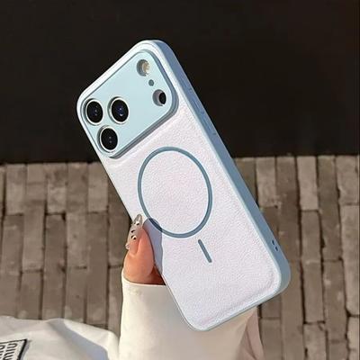 Business Vegan Leather For Magsafe Magnetic Case For iPhone 17 Air 16 15 14 Plus 13 12 11 Pro Max Solid Color Shockproof Cover