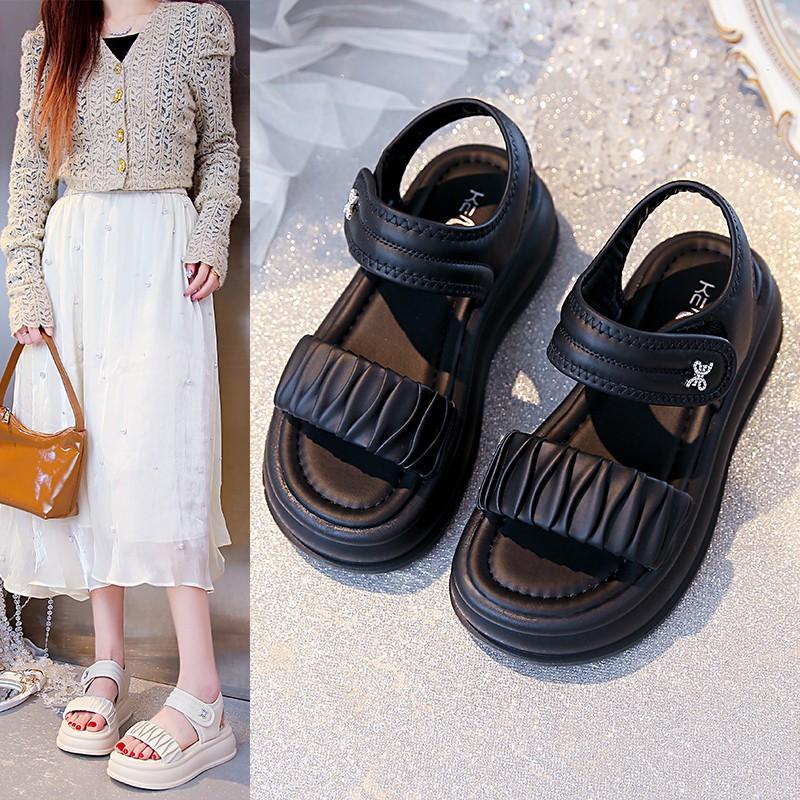 Fashion Sandals 2024 Summer New Style Silver Sports Casual Magic Stickers Beach Shoes for Boys and Girls