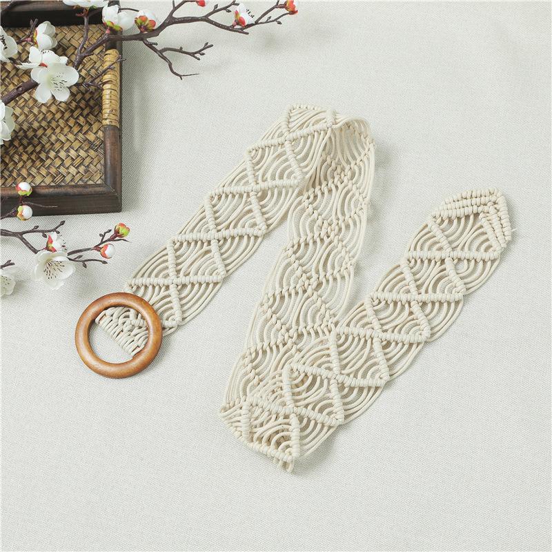 

Ethnic Style Round Buckle Hand-woven Belt Wide Skirt with Jeans Belt