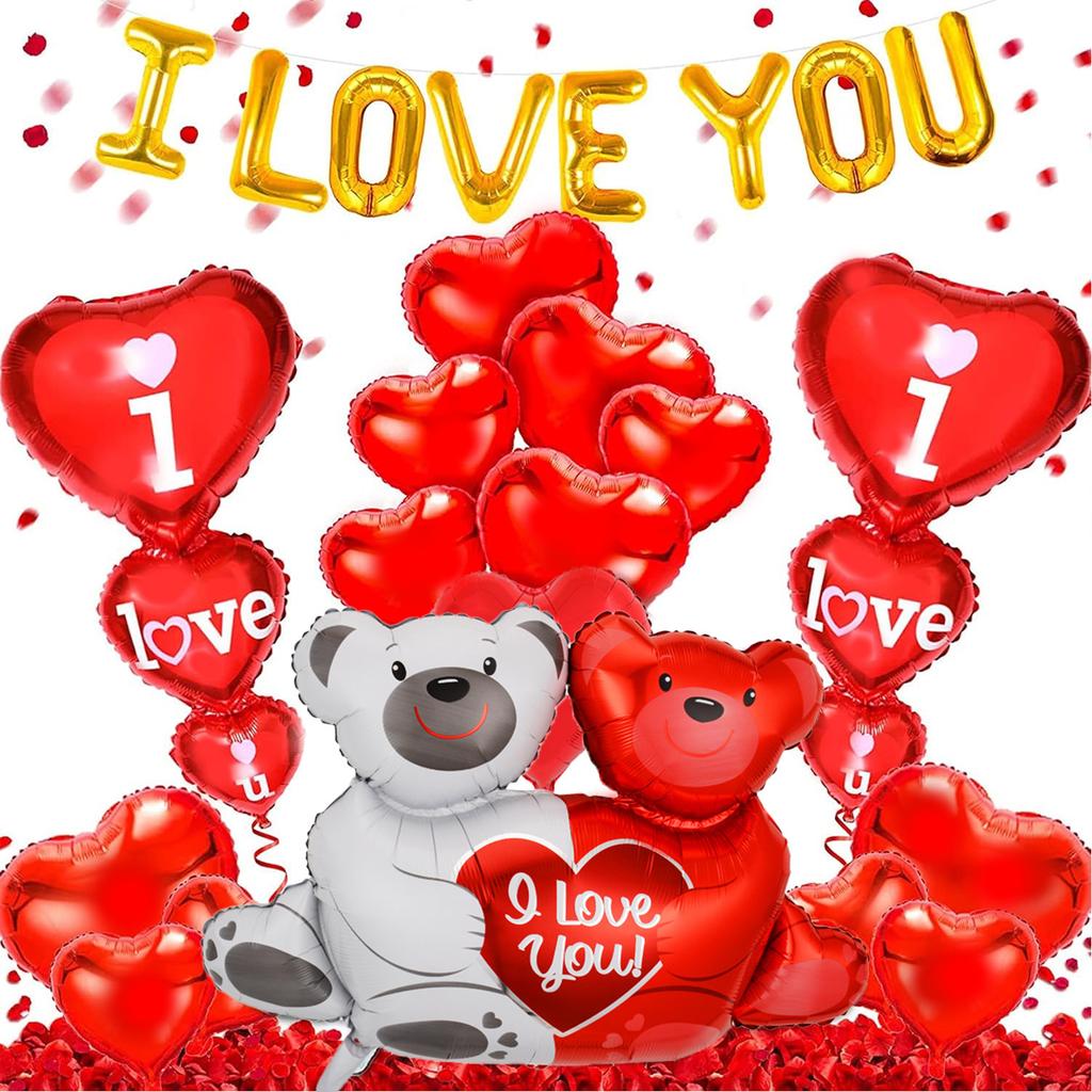 Gold I Love You Love Aluminum Film Balloon Petal Combination Balloon Package, Valentine'S Day Party Decoration