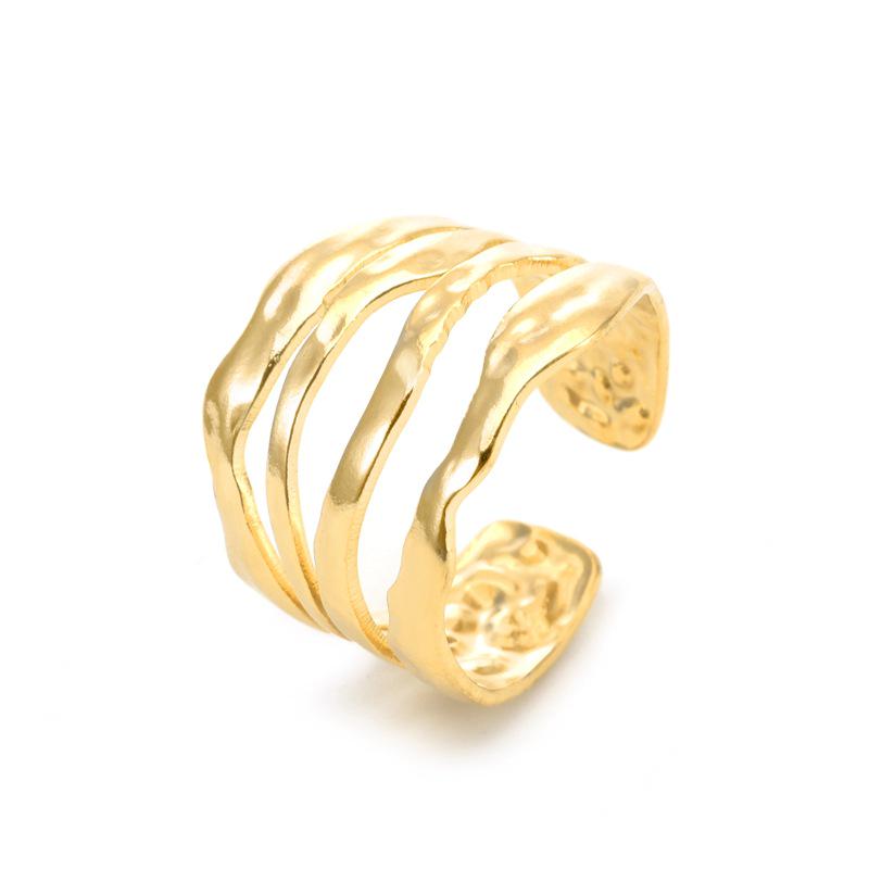 18k Stainless Steel Ring with Cross-border Irregular Lines - Retro, Simple, and Artistic.