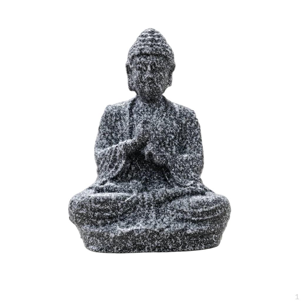 Miniature Monk Resin Buddha Meditating Figurine with Textured Finish for Bonsai