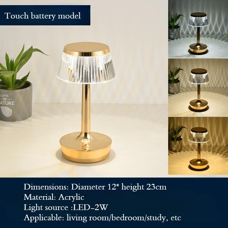 Retro Acrylic LED Table Lamp Rechargeable USB Touch 3 colors Light Dimming for Bedroom Bedsides Bar Atmosphere Iron Desk Light