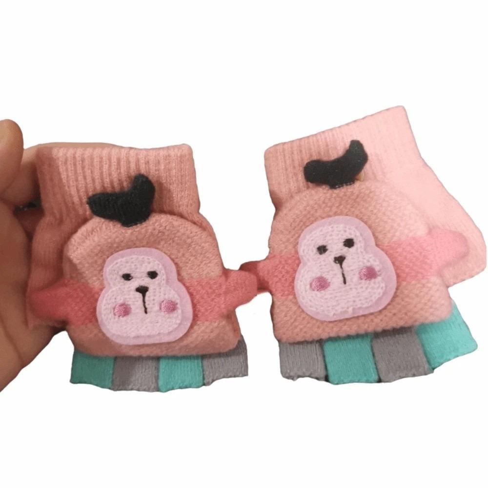 Mädchen Winter Warme Fäustlinge Klappmuschel Halbfingerhandschuhe Strickhandschuhe Kinder Fingerlose Handschuhe