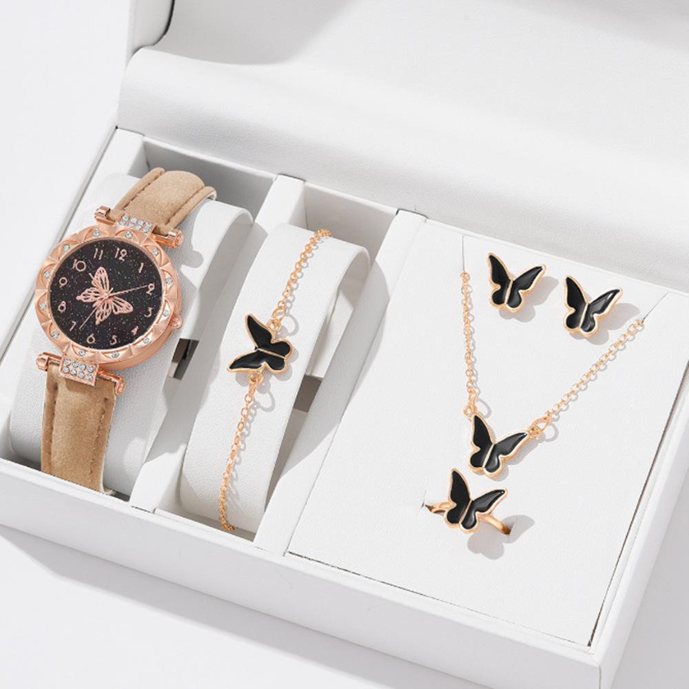 New Popular Women'S Bracelet Watch Fashionable And Simple Butterfly Five-Piece Watch Set Watch
