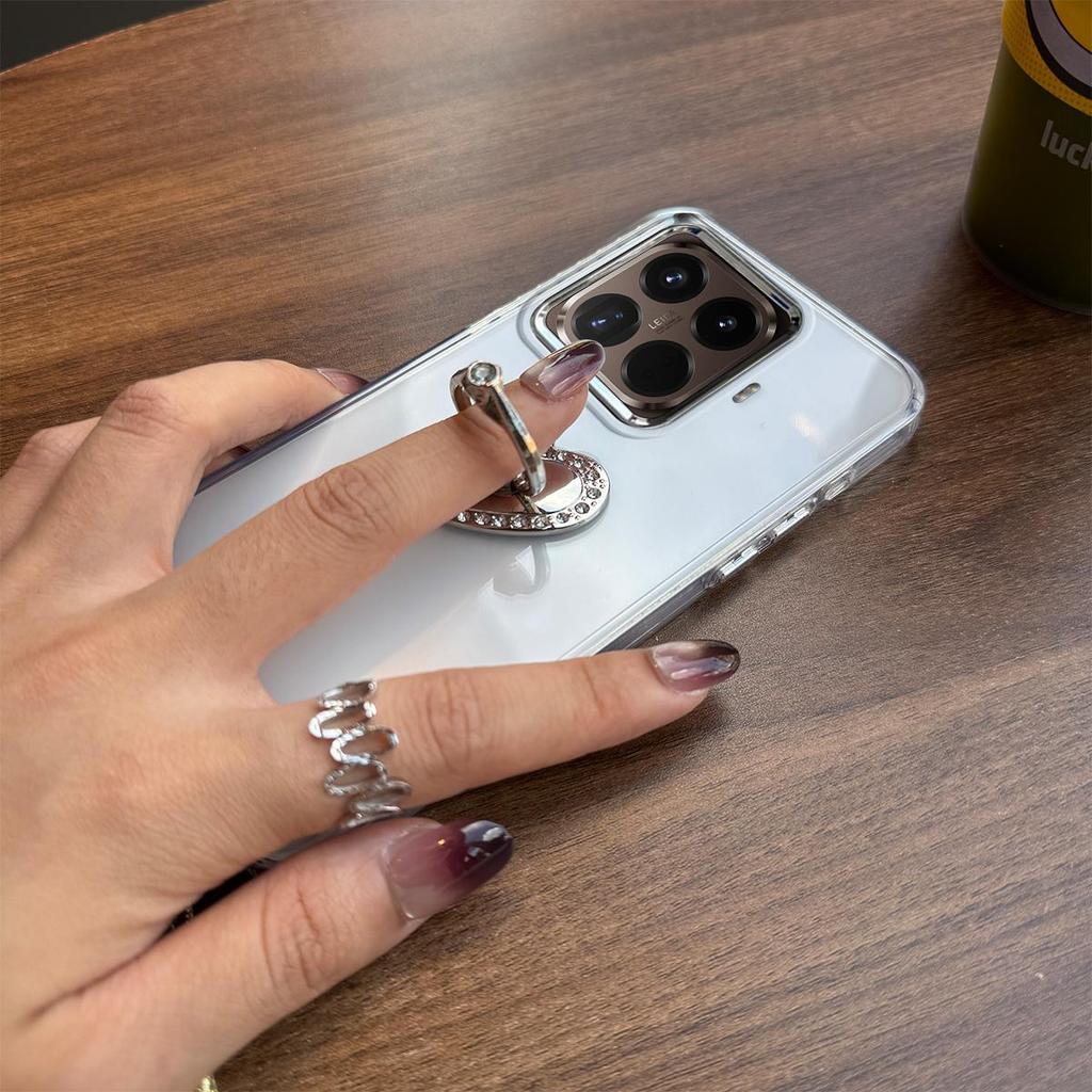 Luxury Bling Rhinestone Heart Ring Bracket Clear Phone Case for Xiaomi 15T Pro Stand Cover
