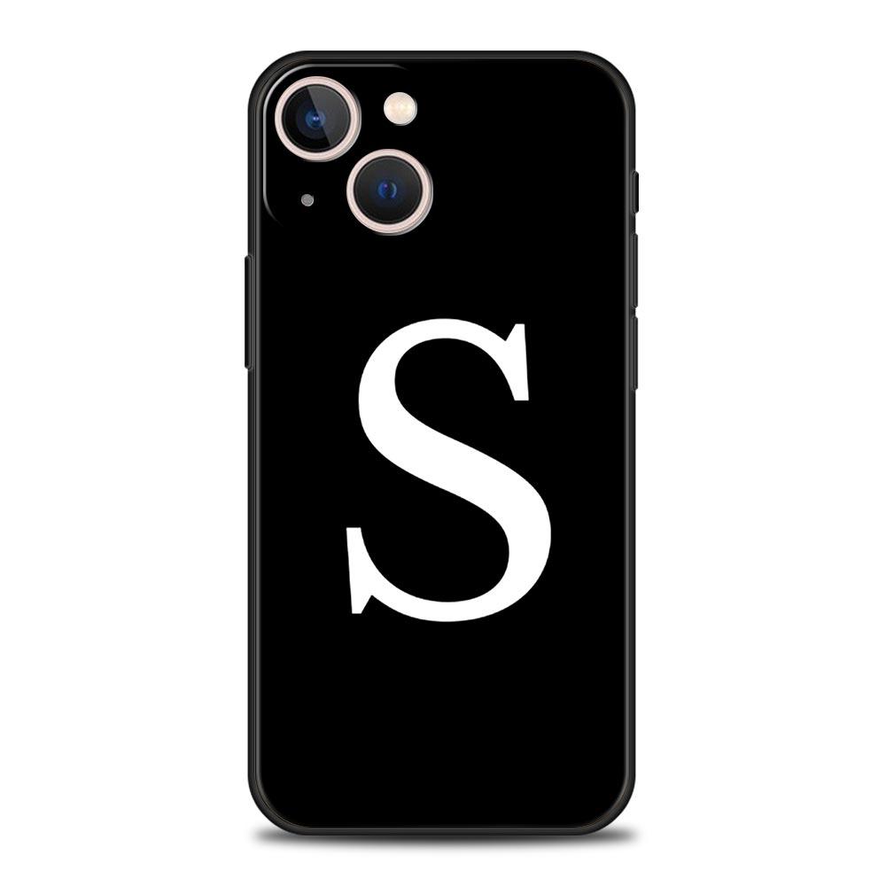 Initial Letter A Z Phone Case For iPhone 17 16 15 Pro Max 11 12 13 14 7 8 Plus SE 2020 X XR XS Cover Soft Black