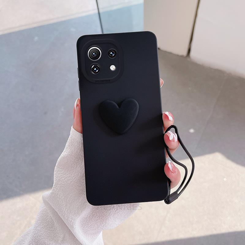 Mi11lite Love Heart Lanyard Silicone Case On For Xiaomi Mi 11 Lite 5g Ne 12 12s Pro Mi12lite 10t 11t 11lite Camera Cover POCO X3 X4 M3 M4  Case