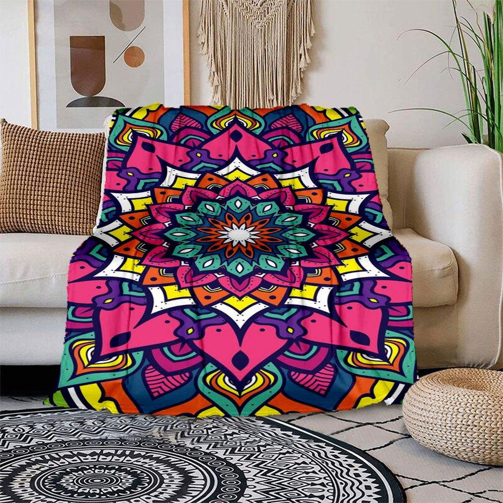 

Colorful Mandala Pattern Phone WallpaperBlanket Flannel Throw Blanket for Sofa, Bed, Travel, Camping, Office, Couch, Chair, And Bed Gift for 150x180cm