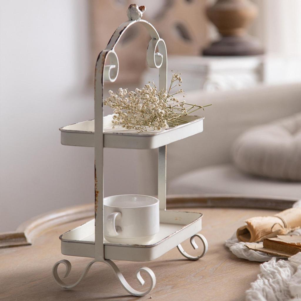 Desktop Storage Basket Double Layer Tabletop Organizer Rack Dessert Display Shelf Cake Stand for