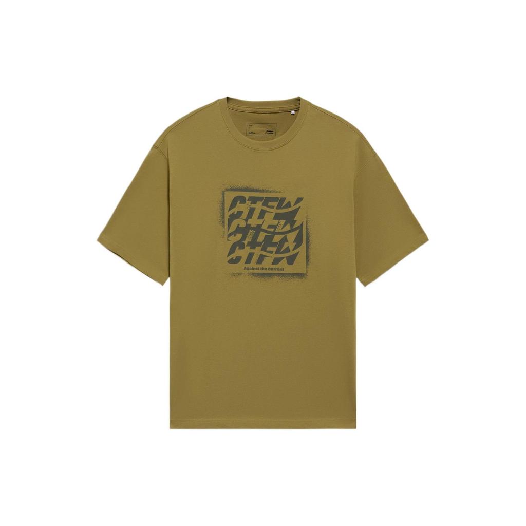 Li Ning CF Sports Fashion Series Letter Print Round Neck Short Sleeve T-Shirt Men Tops Seed-Brown AHSS587-3