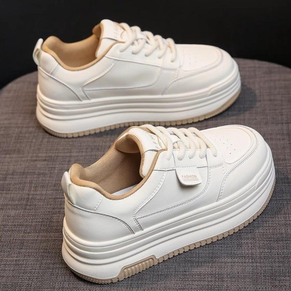 Thick Bottom Heightening Women's Spring Summer Soft Leather High Top Sneakers Black White Versatile Adult Casual Shoes