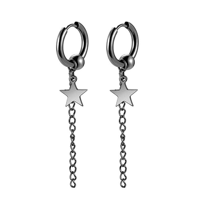 Korean Punk Black Titanium Steel Tassel Chain Cross Ear Clip Earrings
