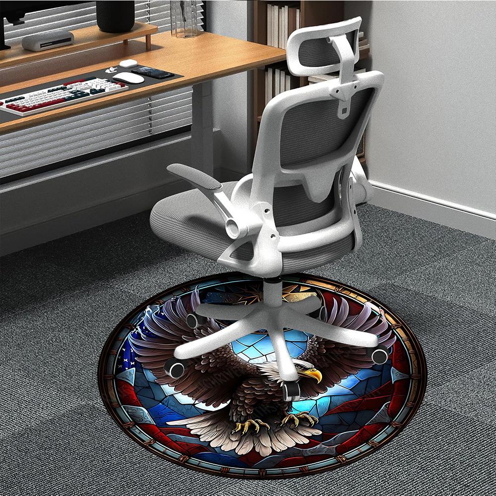 

1pc American Eagle Stained Glass Chair Carpet for Office Non-Slip, Machine Washable Rug for Office - Holiday DecorMachine Made yy2510 80cm by 80cm