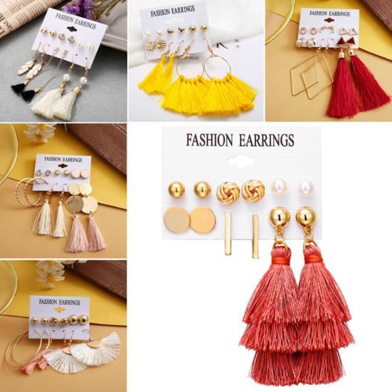 6Pcs/Set Bohemia Women Tassel Hook Earrings Ear Stud Set Jewelry Accessories