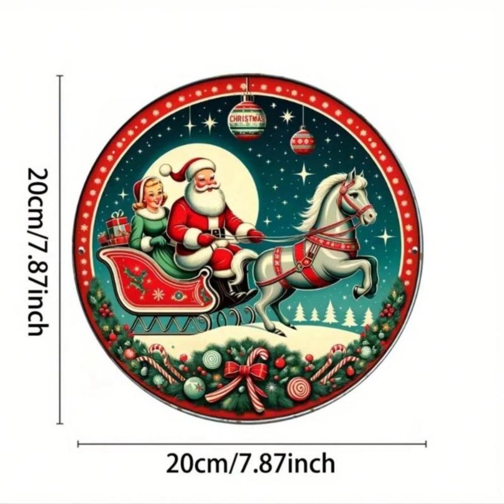 Vintage Christmas Tin Plate Wall Art Santa Sleigh Metal Carving Holiday Home Decor