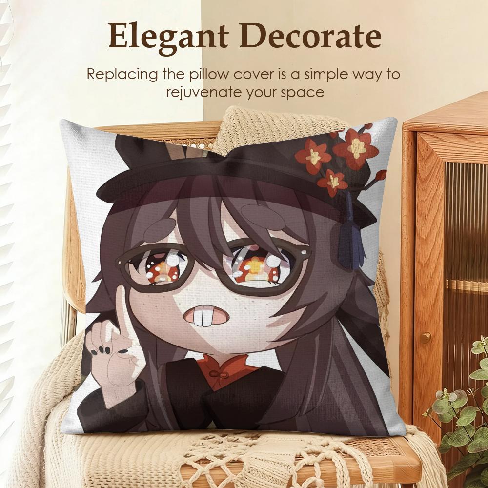 Hu Tao cute Genshin Impact Cushion Cover Natural Linen Organic Fabric DoubleSided Printing Sofa Home Decor Gift Pillow Case