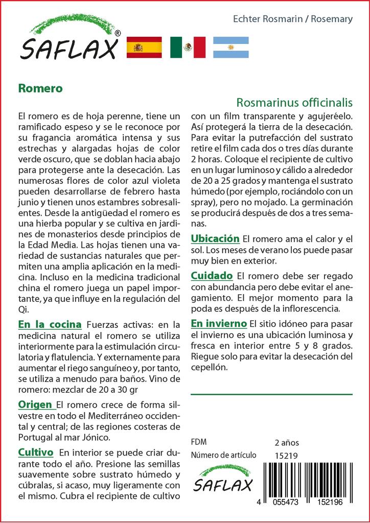 SAFLAX Garden In the Bag - Rosemary - 100 Seeds - With Substrate In a Fitting Stand Up Bag - Rosmarinus Officinalis