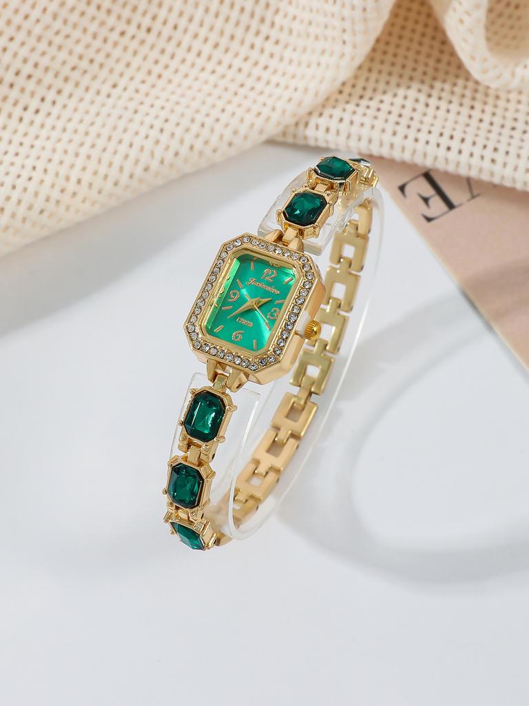 Fashionable Square Diamond Embedded Quartz Watch Student Watch Versatile Simple Design Colorful Diamonds Attracting Students