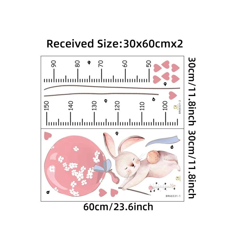Cartoon Pink Bunny Balloon Height Wall Sticker for Kids Room Ruler Home Decor