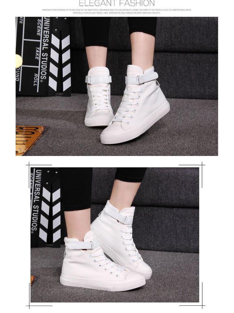 Korean Style Women's High-Top Canvas Shoes - Versatile & Trendy Heightening Sneakers