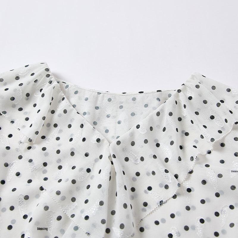 Women's French Style Ruffle Polka Dot Blouse