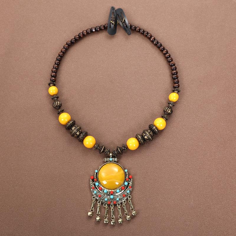 Böhmisches Retro Halsketten- & Ohrring-Set: Ethnischer Stirnschmuck im tibetischen Stil