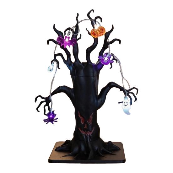 Entryway And Showcase Displays Halloween Lighted Ghost Tree Centerpiece with LED Lights, Pumpkin Bat Small Battery Operated Spider Light String,