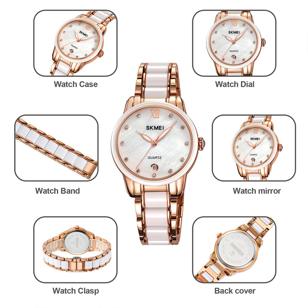 Women's Watch Ceramic white Simple Ladies Waterproof Brand Business Stainless Steel Rose Gold