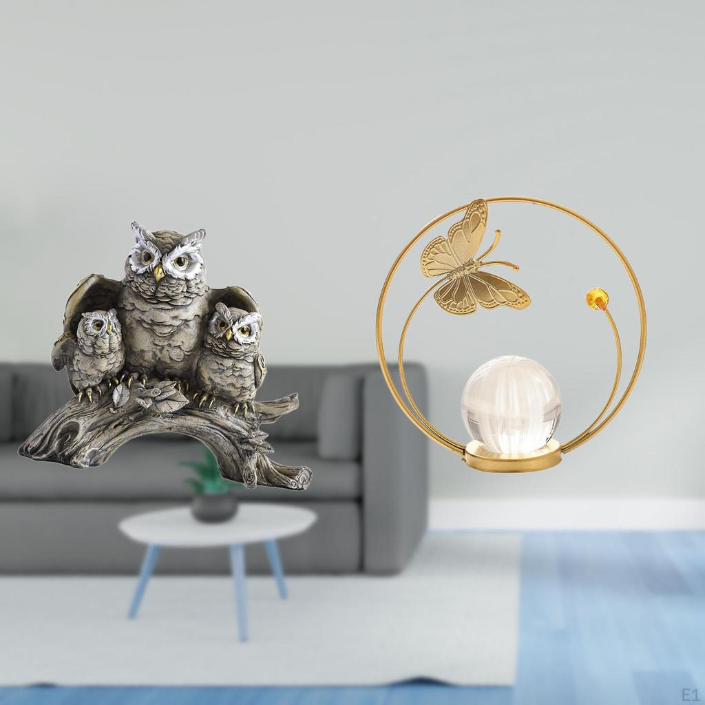 Modern Owl Crystal Ball Figurine Sculpture Tabletop Ornament for Living Room Office Bedroom Hallway