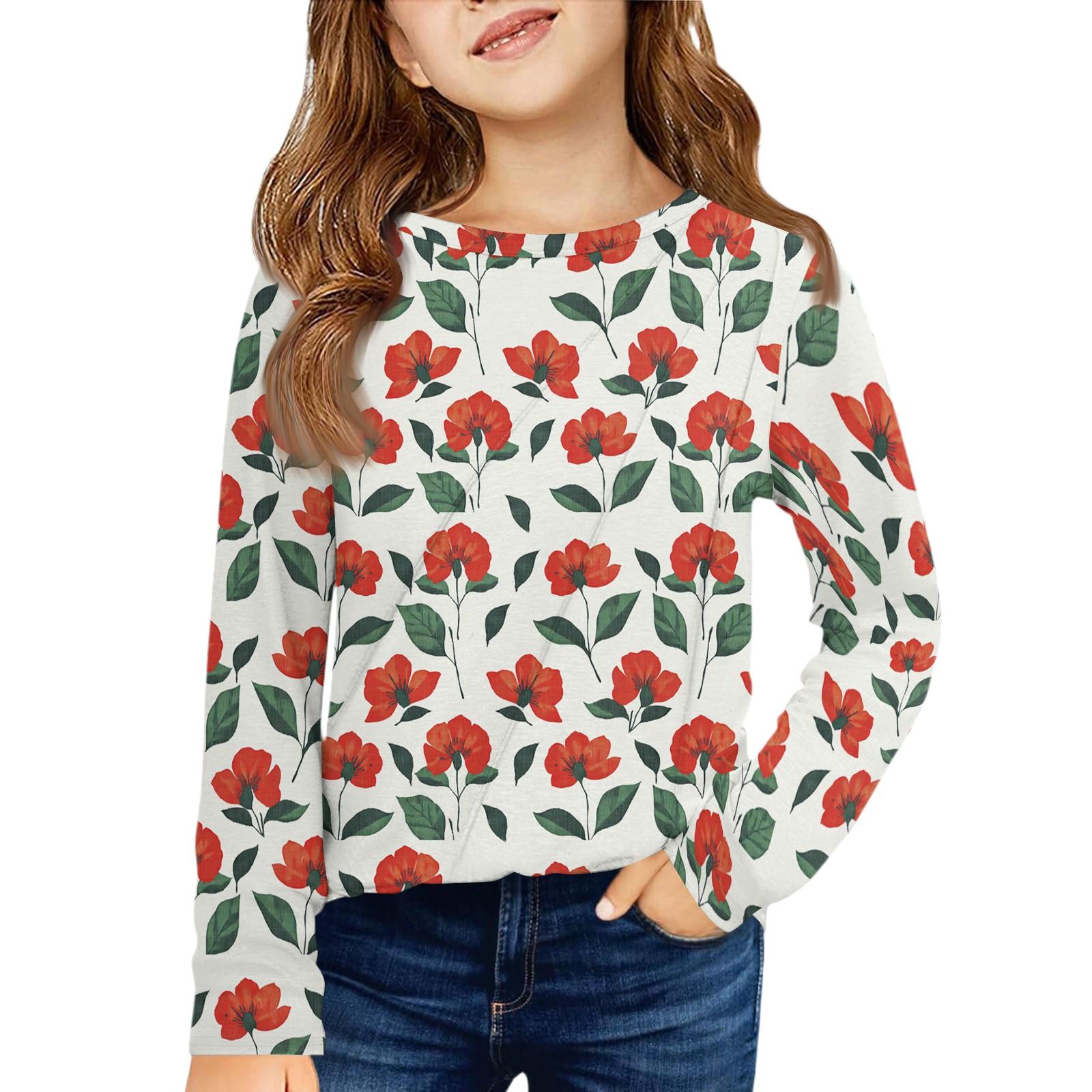 

Девичья футболка с длинным рукавом - Плиссированный круглый вырез, повседневный топ 140 красный