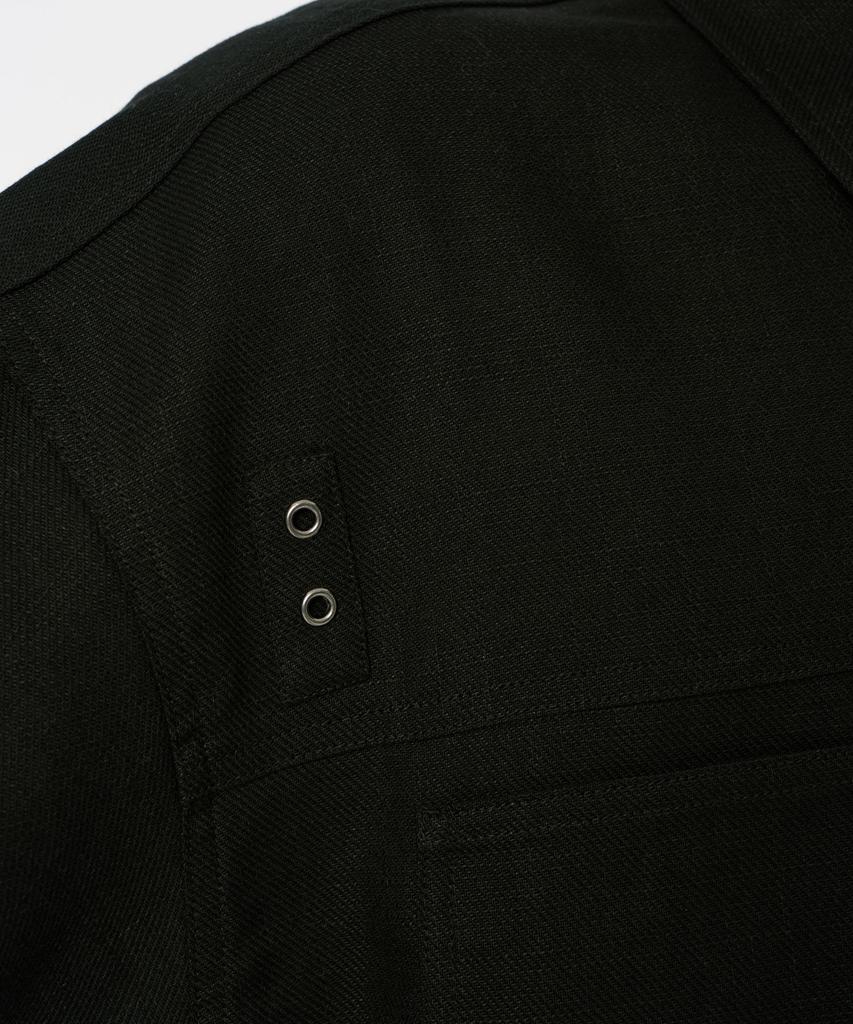 Codemorph Linen Texture Cotton Utility Short Sleeve Shirt Jacket Black