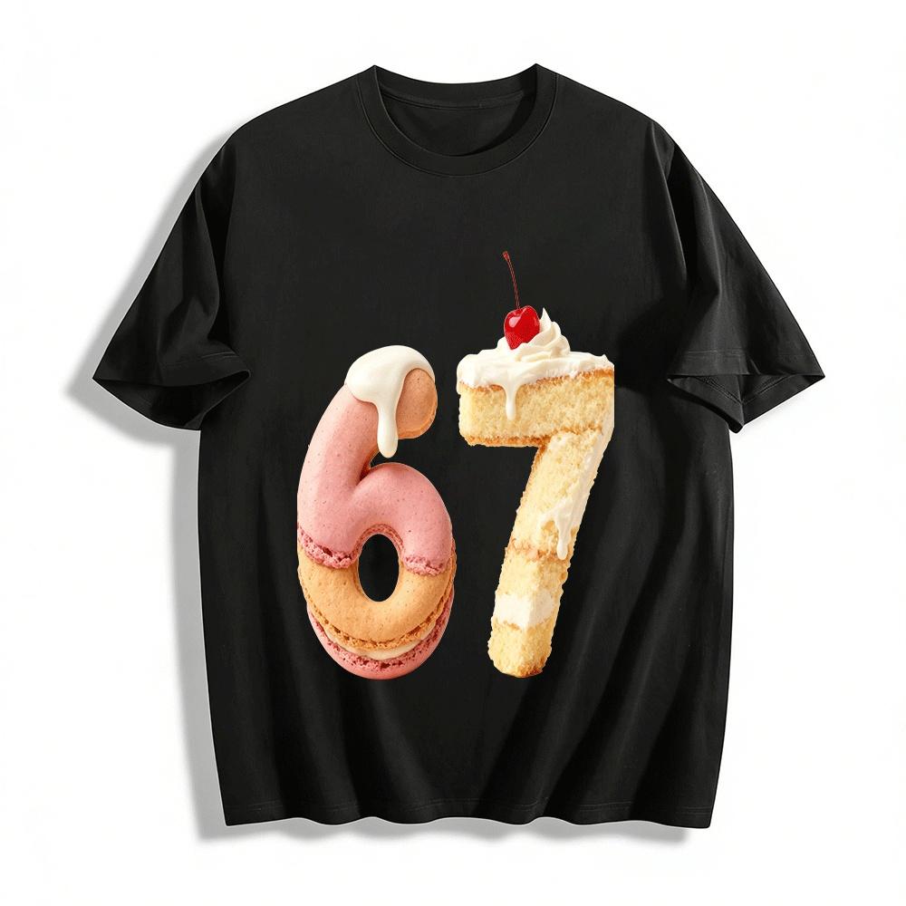 Number 67 Dessert Print Casual Short Sleeve T-Shirt Pure cotton T-shirt XXS