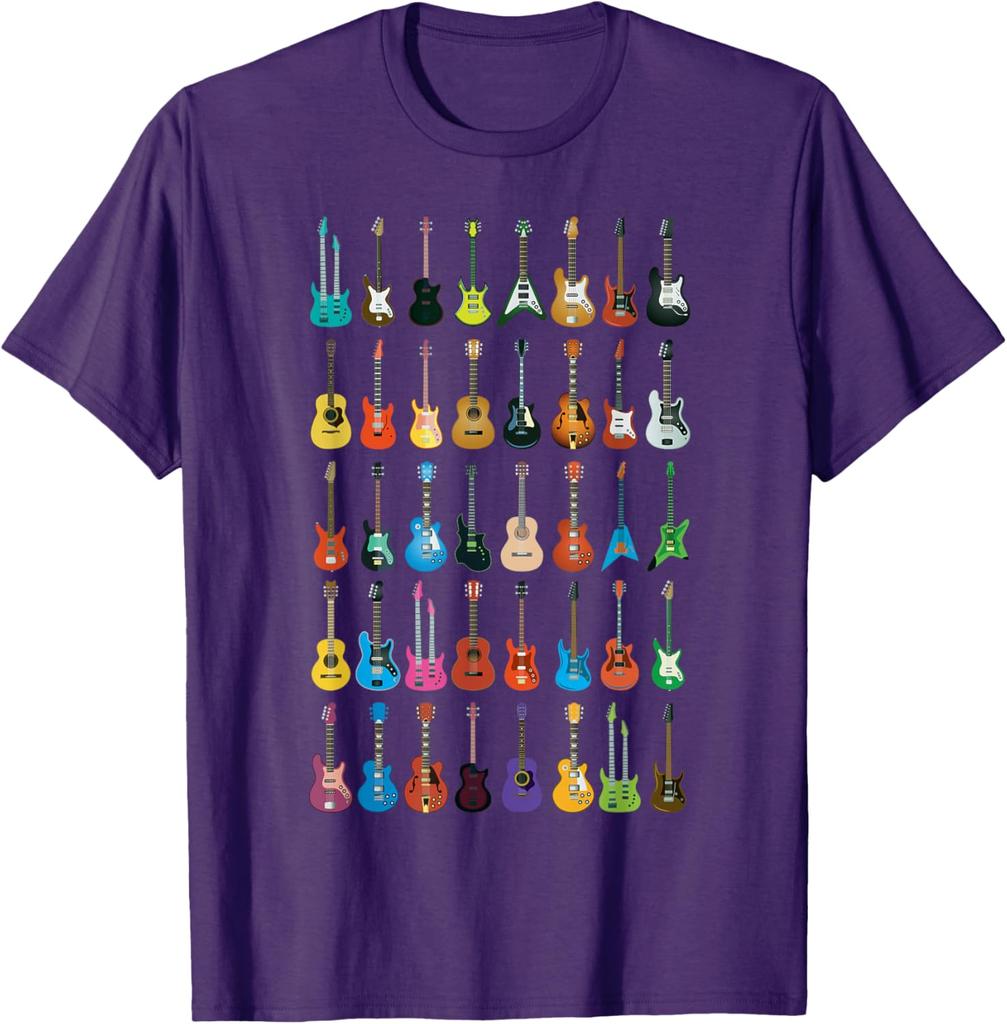 Guitar Collection Graphic Tee Music Lover Gift Short Sleeve Casual Cotton T-Shirt for Men
