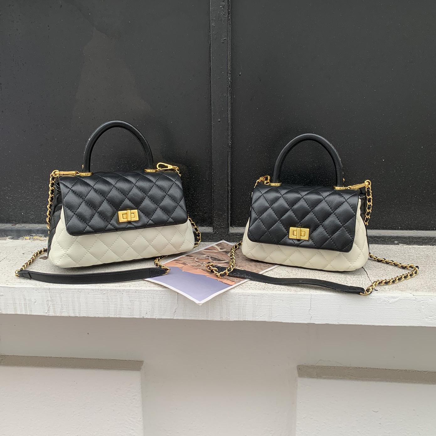 

Высококачественная женская сумка с цепочкой из кожи с бриллиантами - сумка через плечо из коровьей кожи с цветными блоками весна/лето 2025 г. Large 24cm