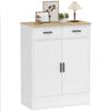 Buffet Storage Cabinet With 2 Doors 2 Drawers And Adjustable Shelf 68.6 X 35 X 90.3 Cm Natural Wood And White