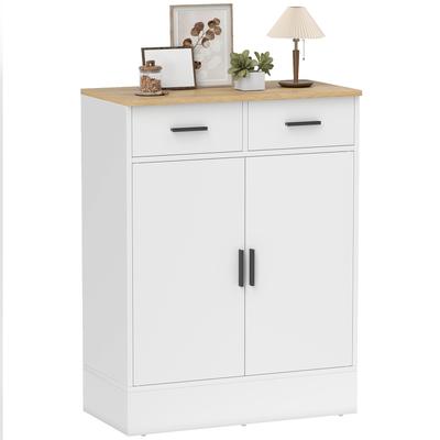 Buffet Storage Cabinet With 2 Doors 2 Drawers And Adjustable Shelf 68.6 X 35 X 90.3 Cm Natural Wood And White