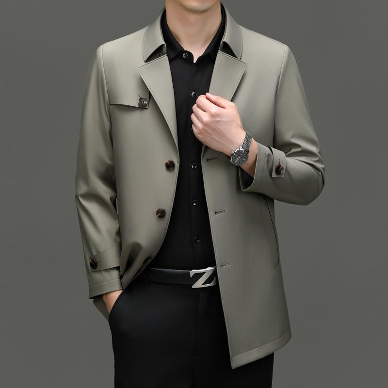 

Мужская ветровка средней длины, куртка для мужчин среднего возраста, деловая, повседневная, с простыми лацканами, против морщин 195