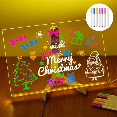 Leuchtende wiederbeschreibbare Acryl-Nachrichtentafel 7 Farbige Stifte Leuchtende Zeichenlampe für Kinder Erwachsene Geburtstag Festival Geschenk