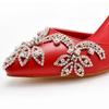 7cm Shallow Tip Toe White Wedding Sandals Thin Heels Small Size Rhinestone Chain Wedding Shoes Bride Wedding Photo Shoes