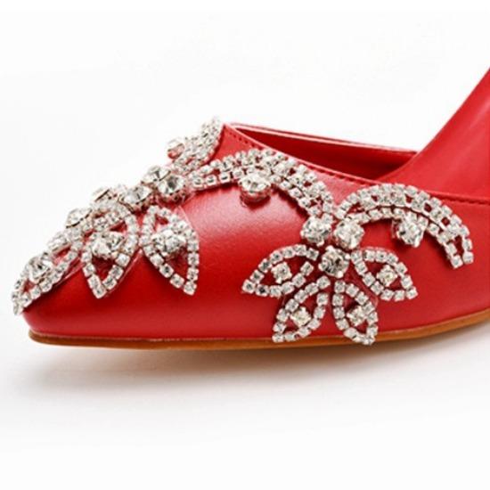 7cm Shallow Tip Toe White Wedding Sandals Thin Heels Small Size Rhinestone Chain Wedding Shoes Bride Wedding Photo Shoes