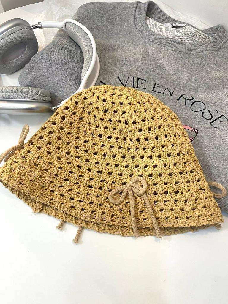 Summer new sun hat women's South Korea Dongdaemun weaving hollowed out after split fork sun protection hat fisherman hat children