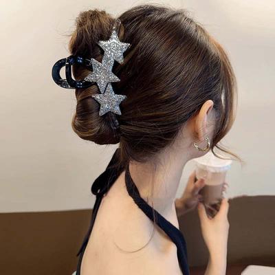 New Y2K Star Hair Claw Clips for Women Girls Shiny Crystal Pentagram Shark Clip Ponytail Hairpin Headwear Hair Accessories