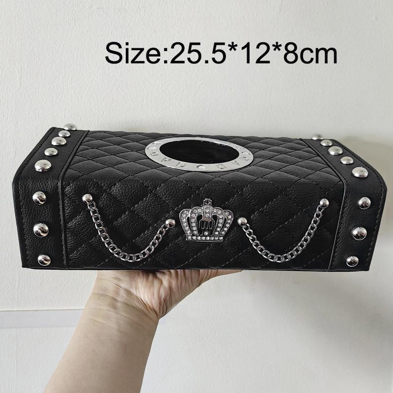 Personalized Punk Car Tissue Box Block Type Trendy Chain Leather Paper Tower Holder For Auto Home Organizer Car Accessories